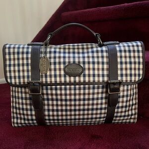 Fossil Gingham Briefcase with Dark Brown Trims